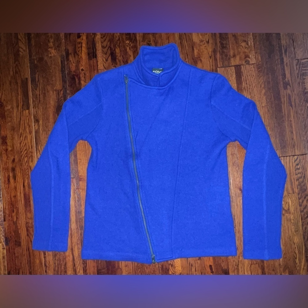 KUHL Asymmetrical Wool Knit Jacket in Royal Blue Size Medium - Picture 5 of 8